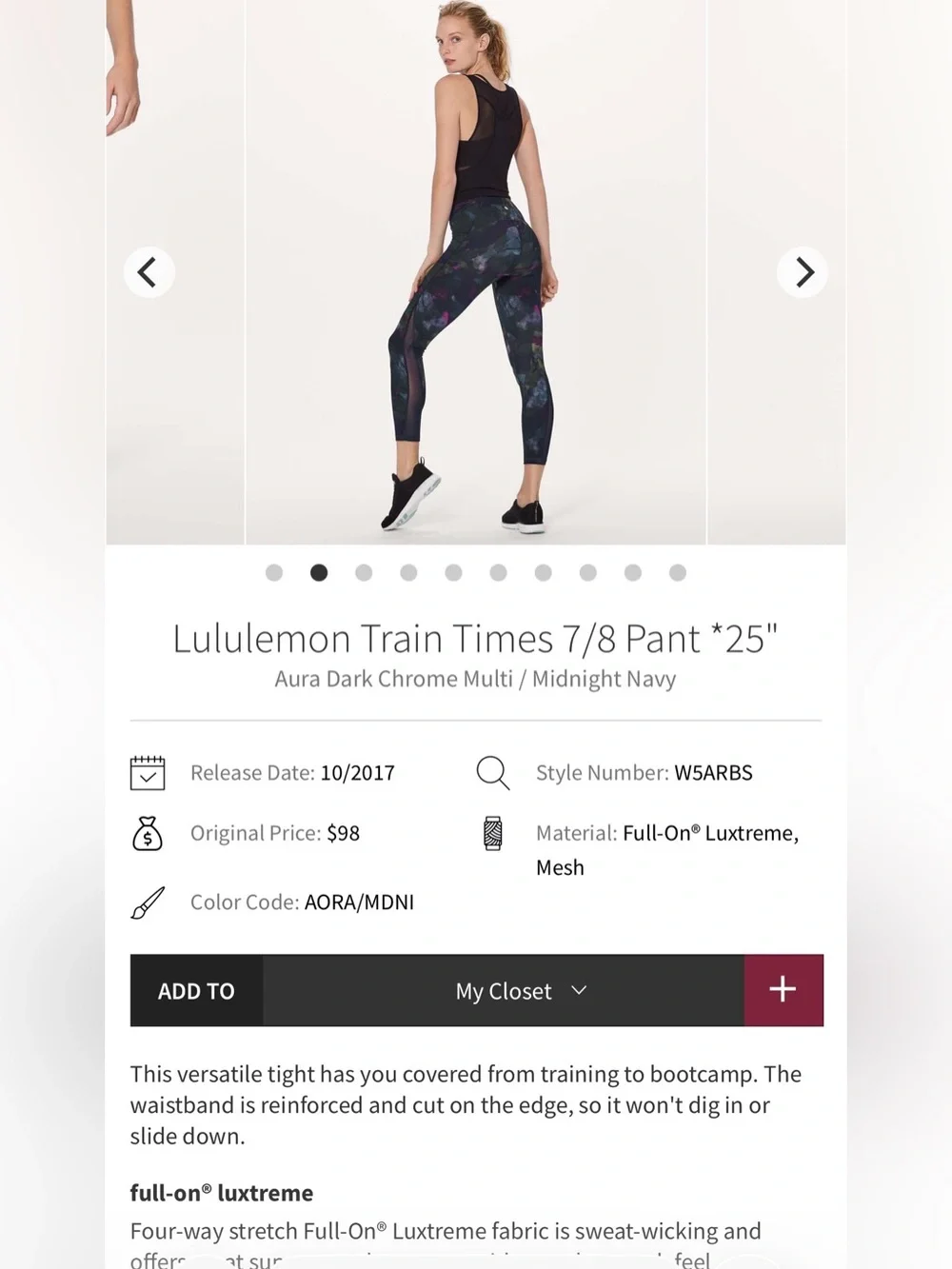 Lululemon Train Times 7/8 Pant *25